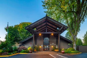 An outdoor entrance at Covenant Living at the Shores