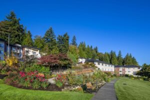 A view of Covenant Living from one of the walkways